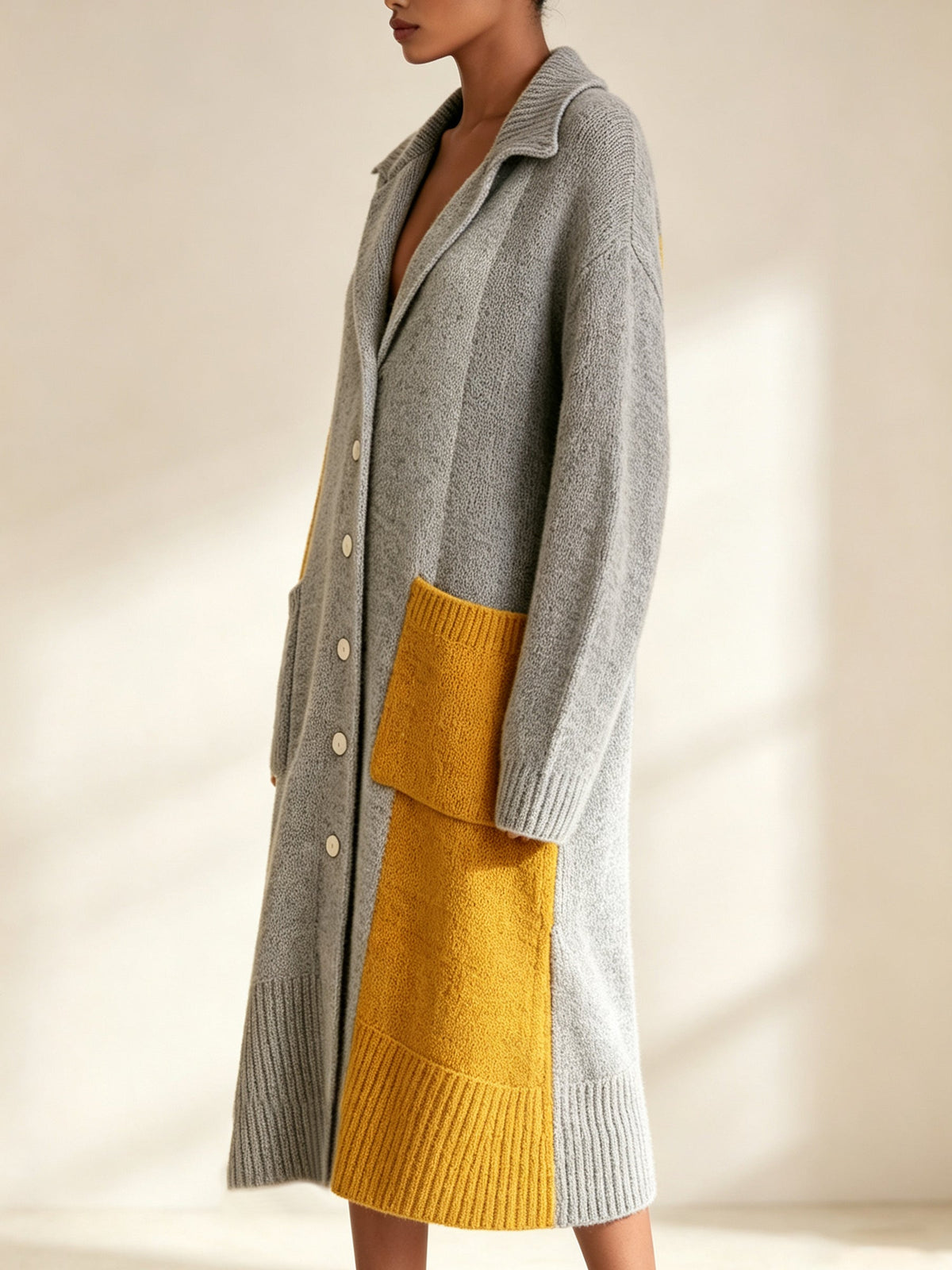 Mustard Contrast Knit Cardigan