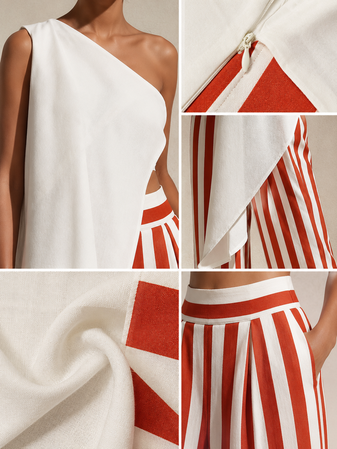 Sunset Stripes Asymmetrical One-Shoulder Two-Piece Set | Effortless Vacation Glam