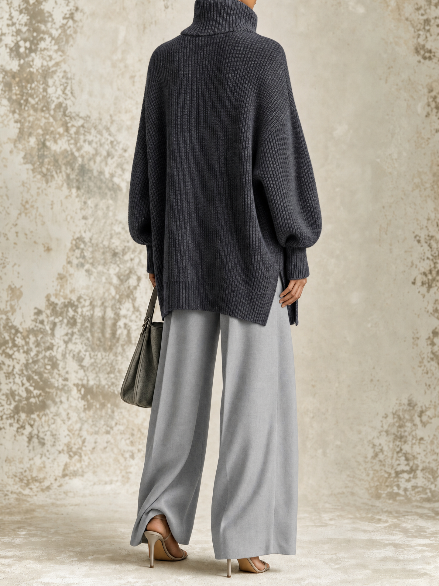 Asymmetric Zip Turtleneck Sweater & Wide-Leg Pants Set