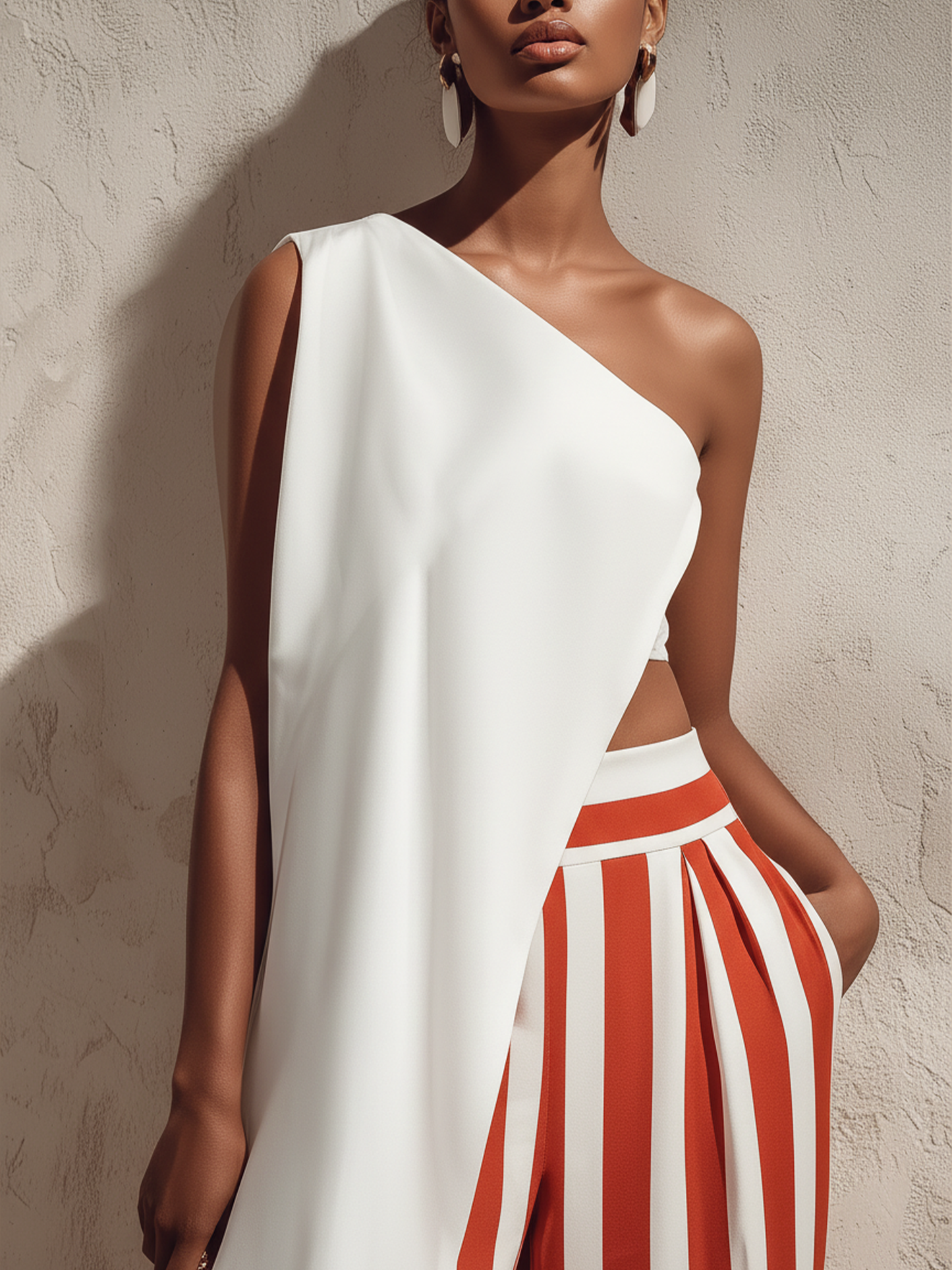 Sunset Stripes Asymmetrical One-Shoulder Two-Piece Set | Effortless Vacation Glam
