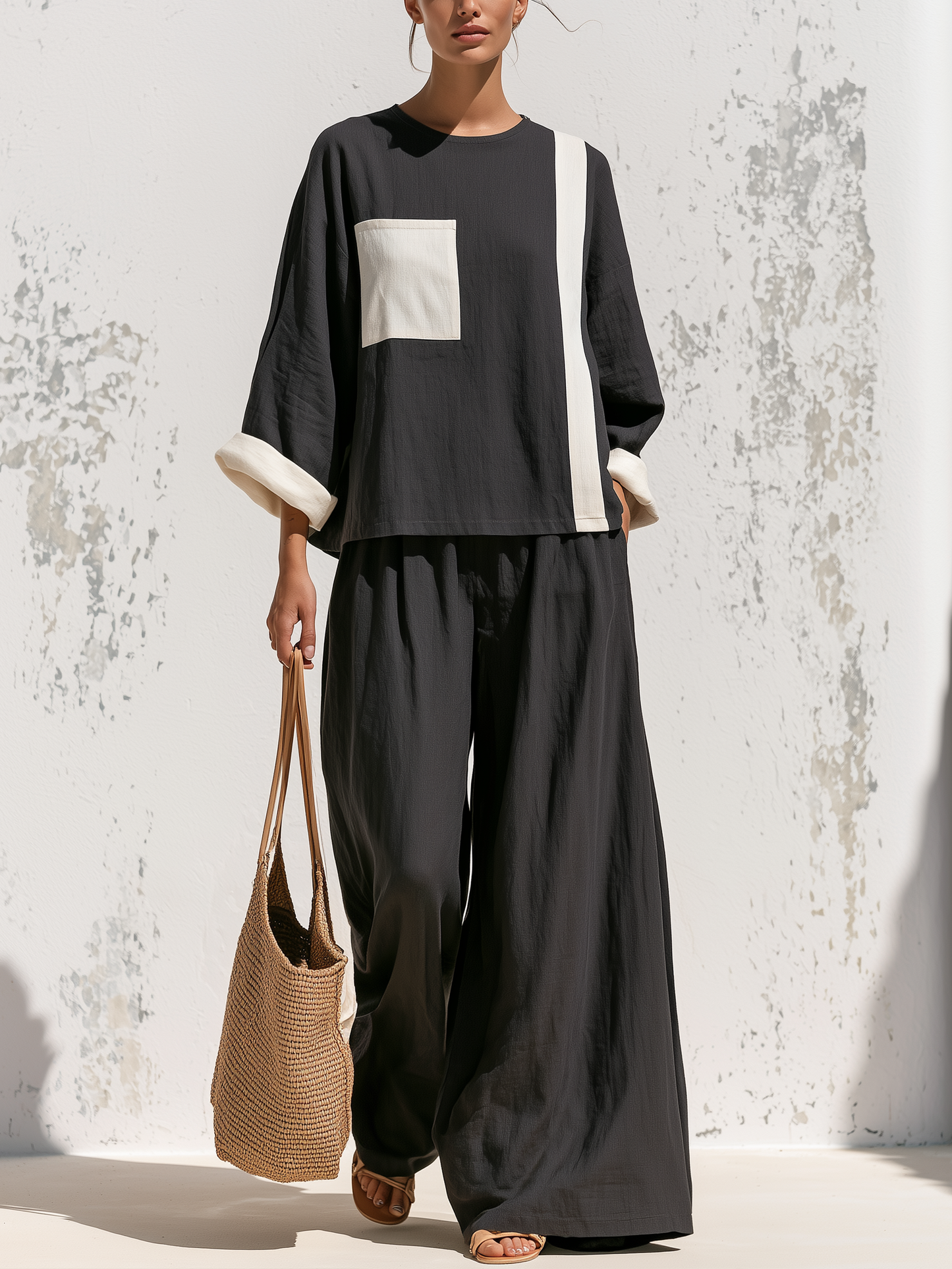 Color Block Linen Two-Piece Co-Ord Set
