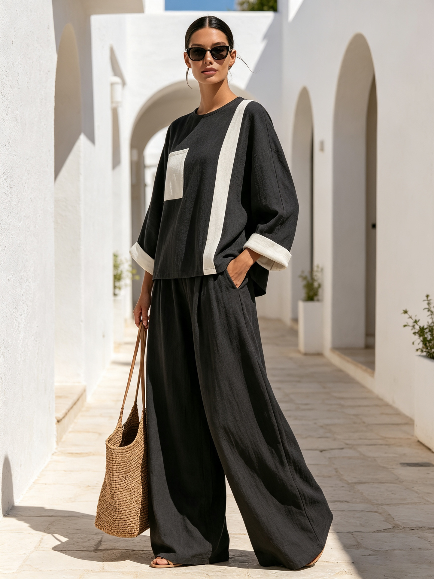 Color Block Linen Two-Piece Co-Ord Set