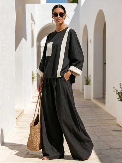 Color Block Linen Two-Piece Co-Ord Set