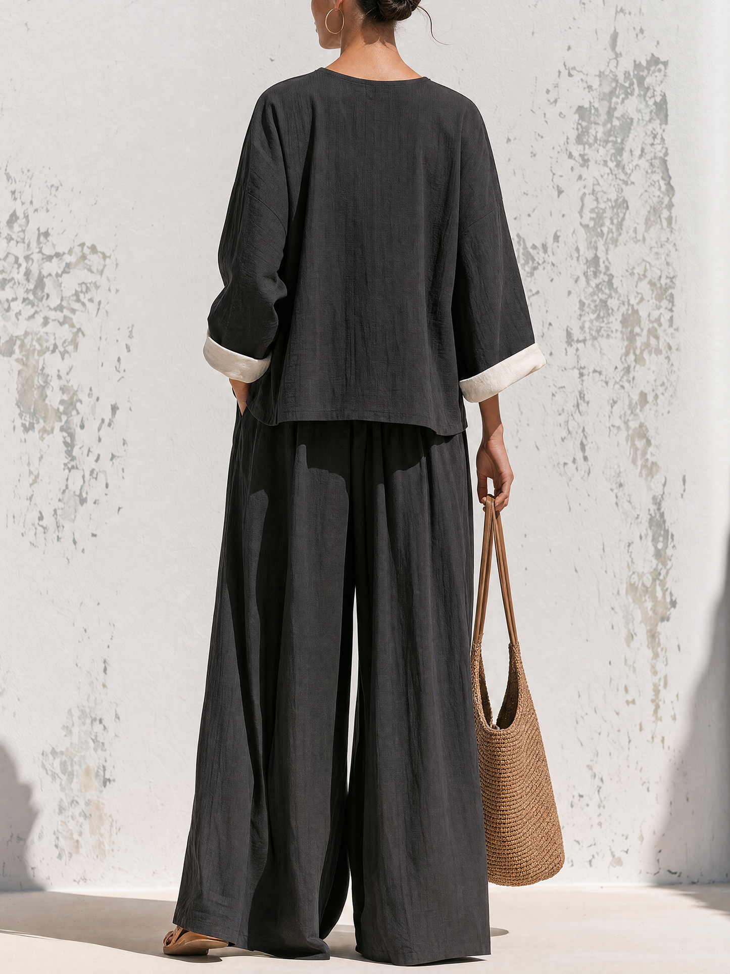 Color Block Linen Two-Piece Co-Ord Set