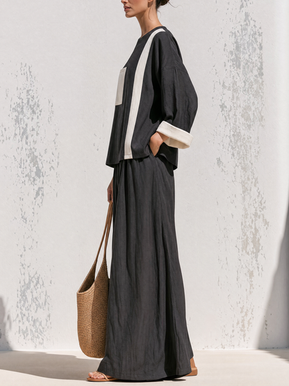 Color Block Linen Two-Piece Co-Ord Set