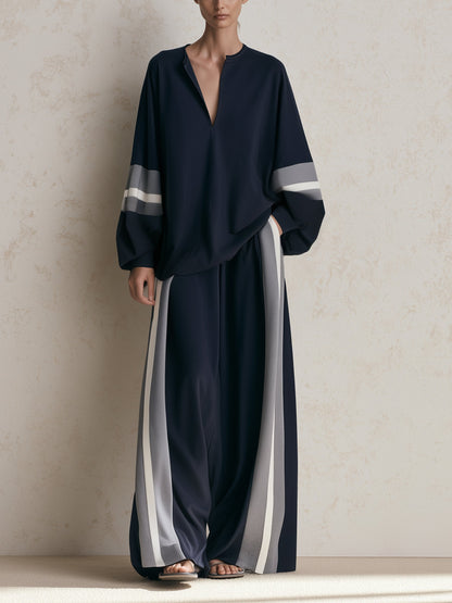 Navy Striped Relaxed-Fit Two-Piece Set