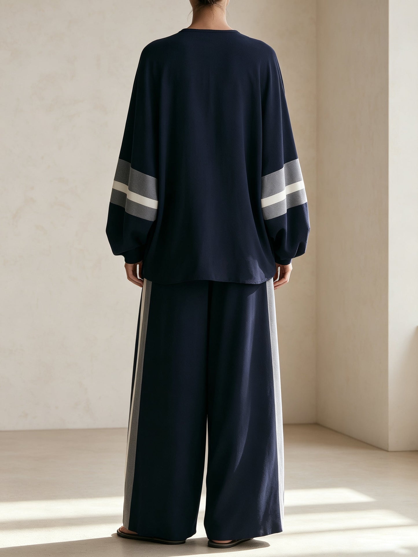 Navy Striped Relaxed-Fit Two-Piece Set