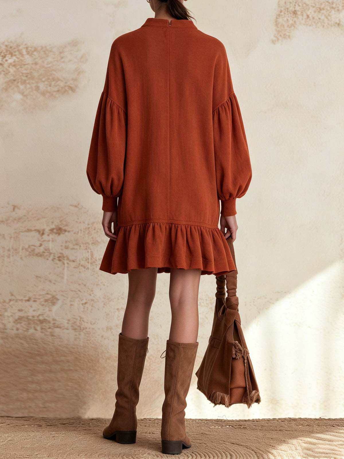 Rust Orange Ruffle Mini Dress
