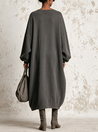 Loose Midi Sweatshirt Dress With Crescent Moon Applique