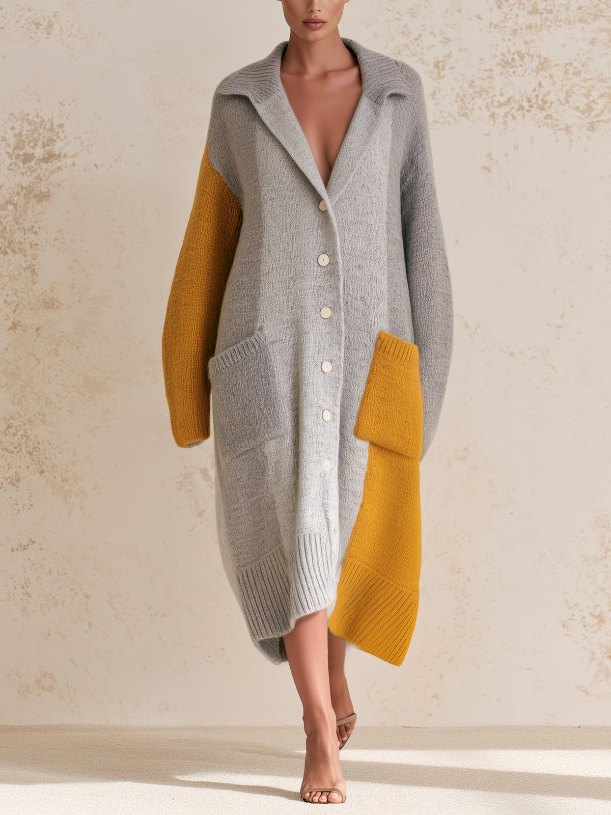 Mustard Contrast Knit Cardigan