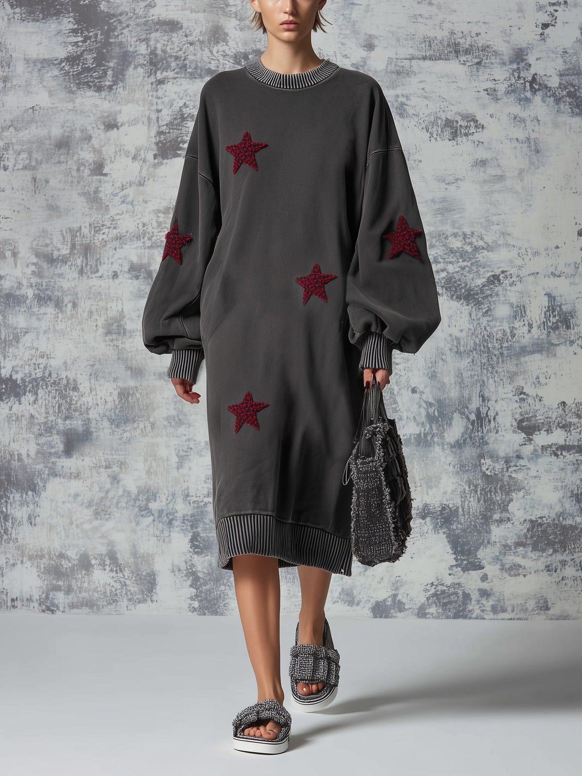 Star Patch Oversized Sweatshirt Dress