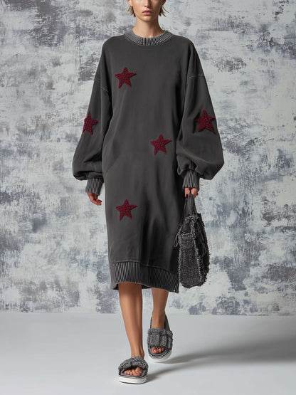 Star Patch Oversized Sweatshirt Dress
