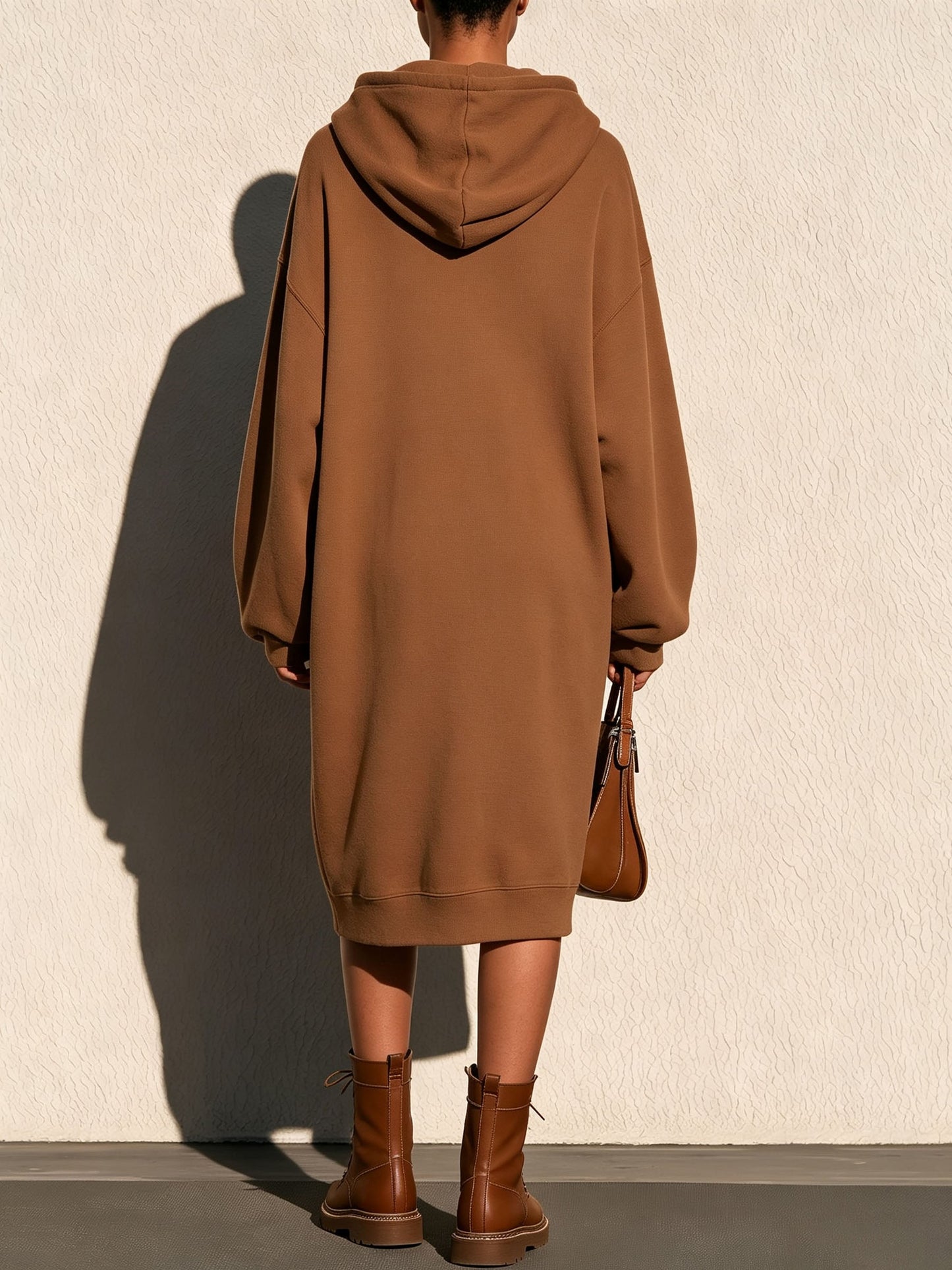 Oversized Hooded Sweatshirt Dress With V‑Shape Patch Detail