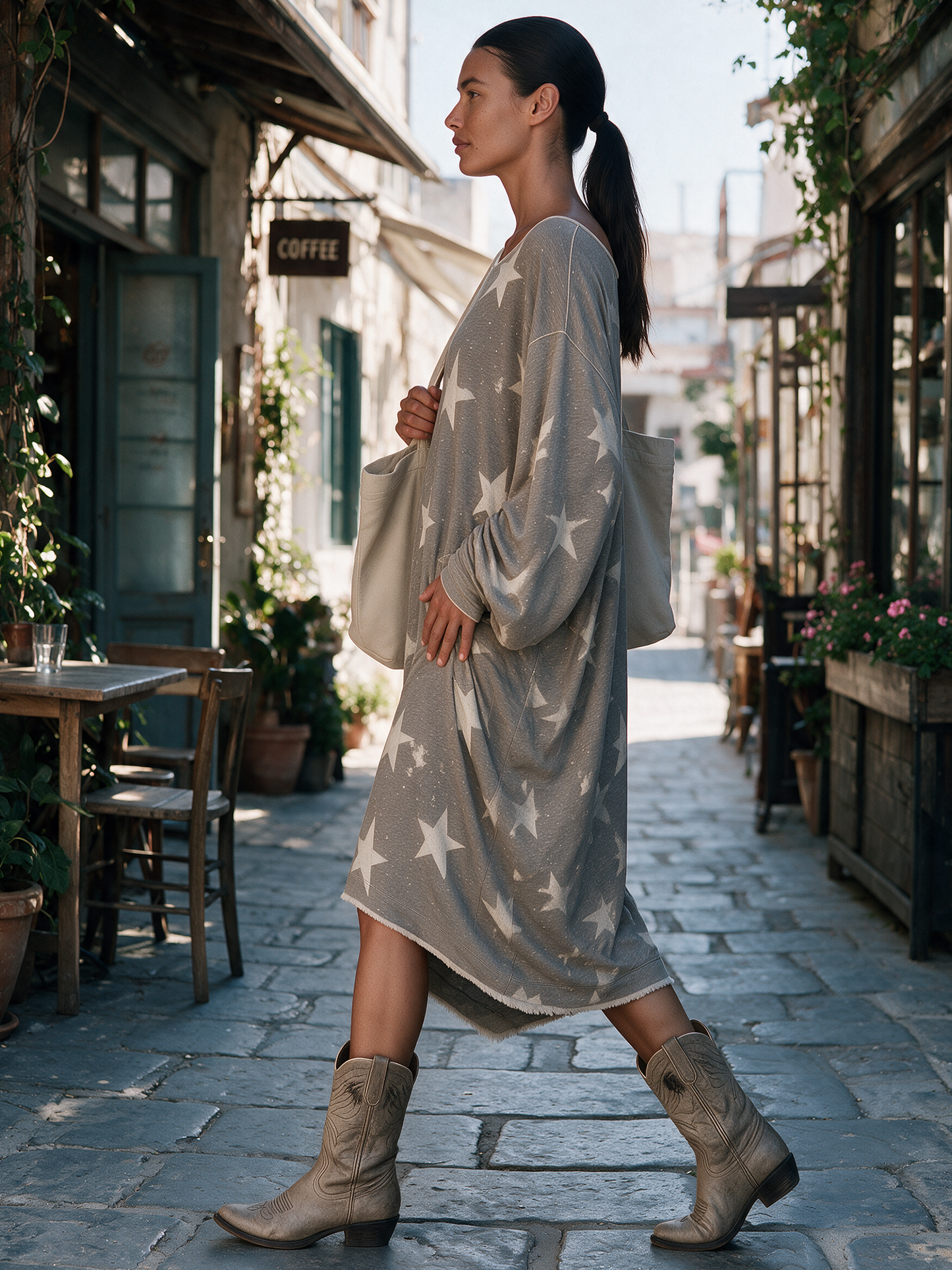 Vintage Washed Star Patch Sweatshirt Dress