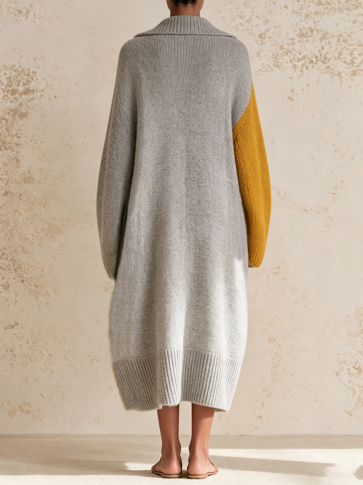 Mustard Contrast Knit Cardigan