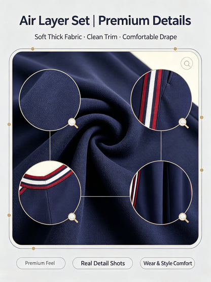 Navy Asymmetric Off Shoulder Stripe Top & Wide Leg Pants Two-Piece Set