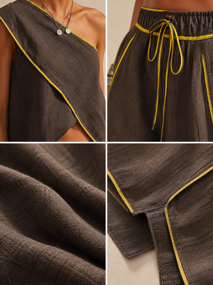 Asymmetrical One-Shoulder Linen-Blend Two-Piece Set